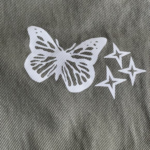 Shein Womens Butterflies Jeans Large Green Distressed Boho Denim Cotton Festival - Picture 4 of 12